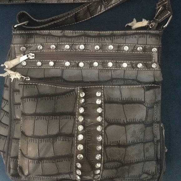 Handbags - Grey Crossbody Bag with Jewels